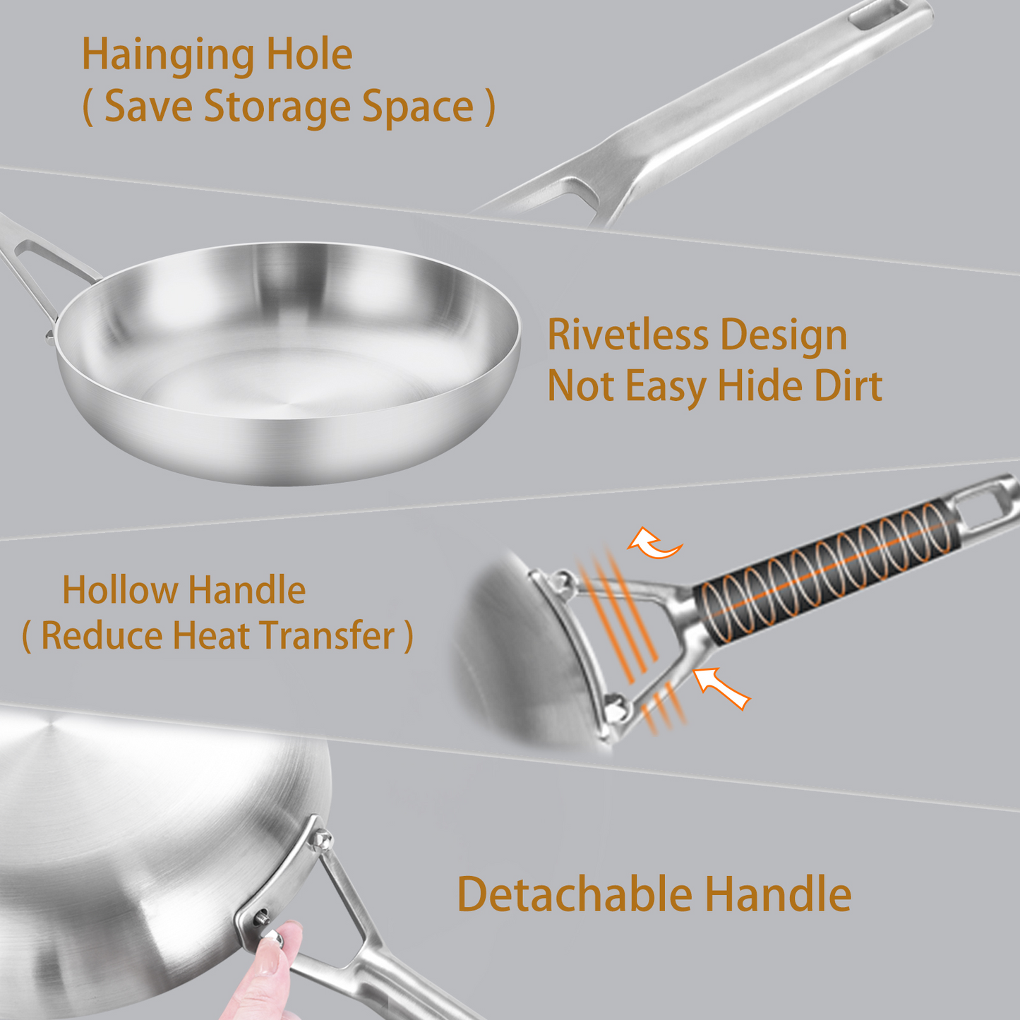 Delarlo 12'' Oven Safe Stainless Steel Frying Pan with Lid
