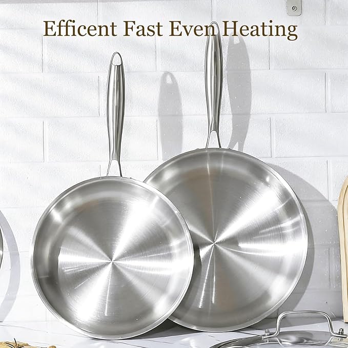 28cm Tri-Ply Stainless Steel Frying Pan | Non-Toxic PFAS-Free Uncoated Induction Skillet, Oven Safe, Fast Even Heat for Steak, Eggs and Vegetables