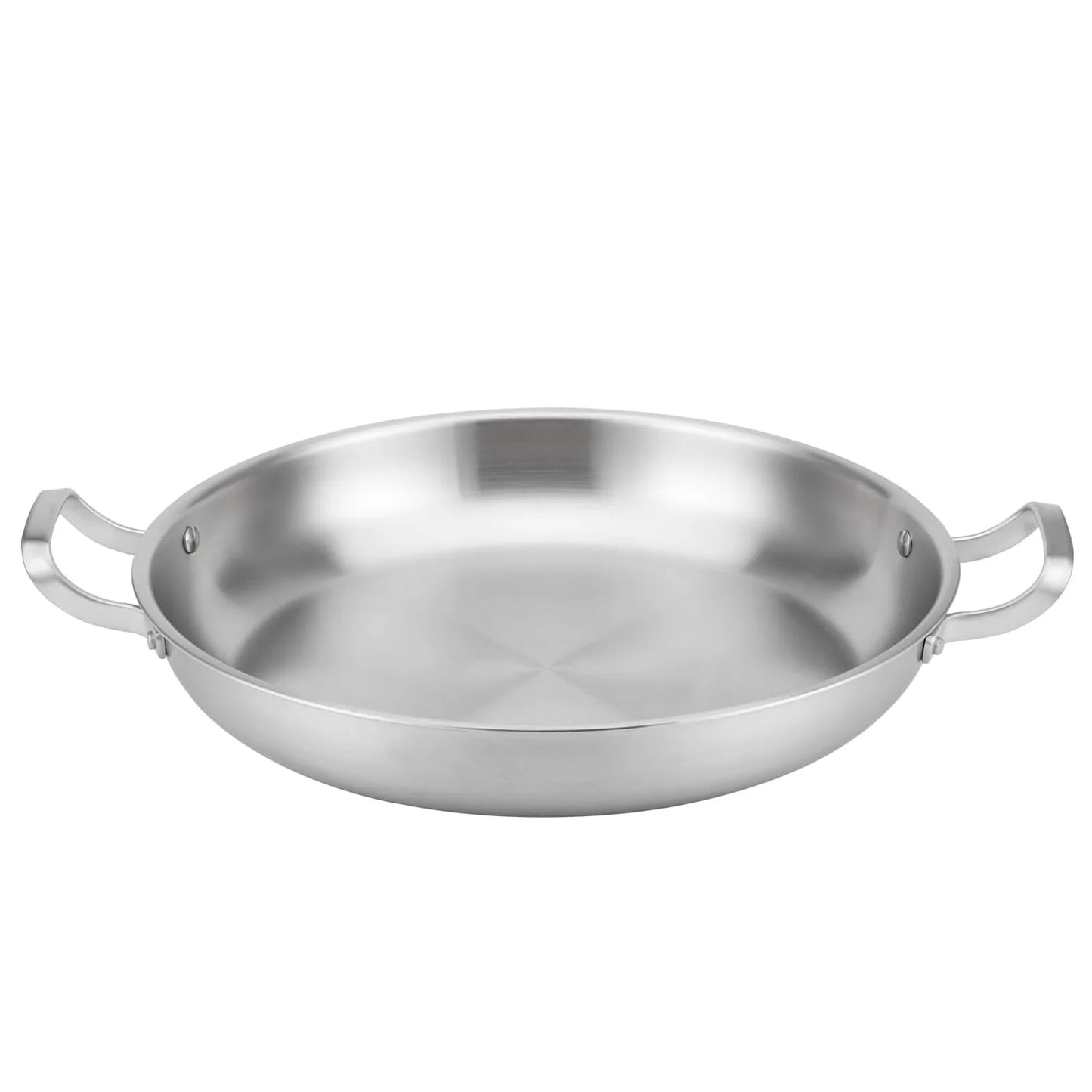 DELARLO Paella Pan 14 Inch Tri-Ply Stainless Steel Paella Pan with Lid, Jumbo 14 in Frying Pan, kitchen Induction Large Skillets,Heavy Duty Style