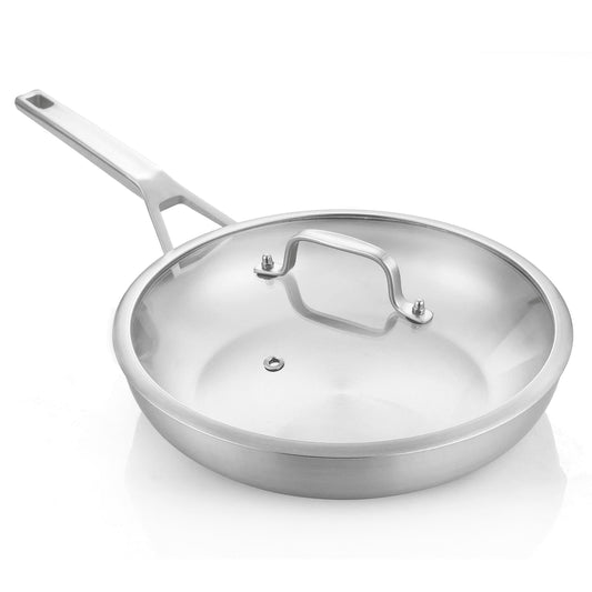 Delarlo 12'' Oven Safe Stainless Steel Frying Pan with Lid