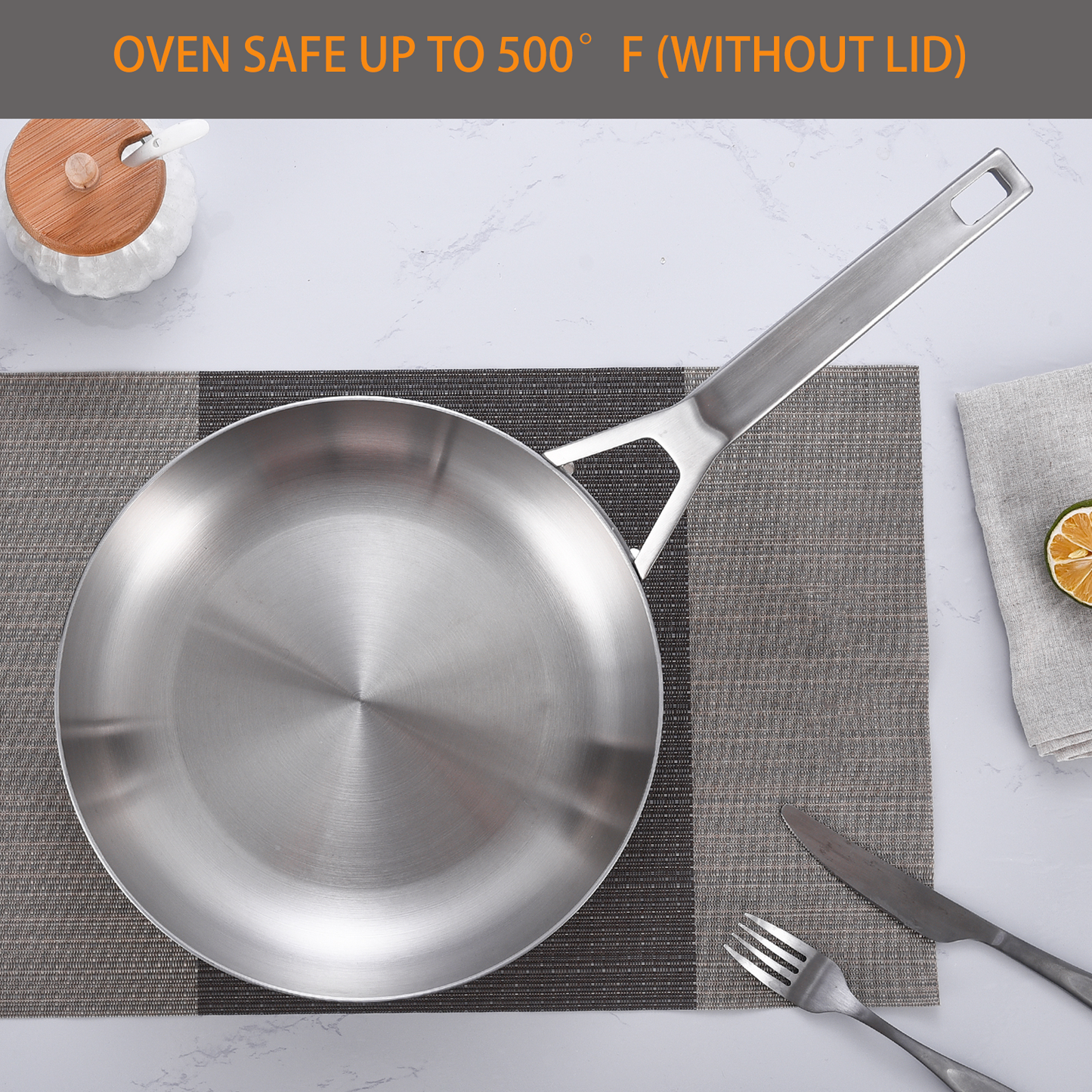 DELARLO Tri-Ply Stainless Steel 10inch and 12inch Frying Pan Set With Lid, Kitchen Skillets,Chef's Pan Dishwasher and Oven Safe